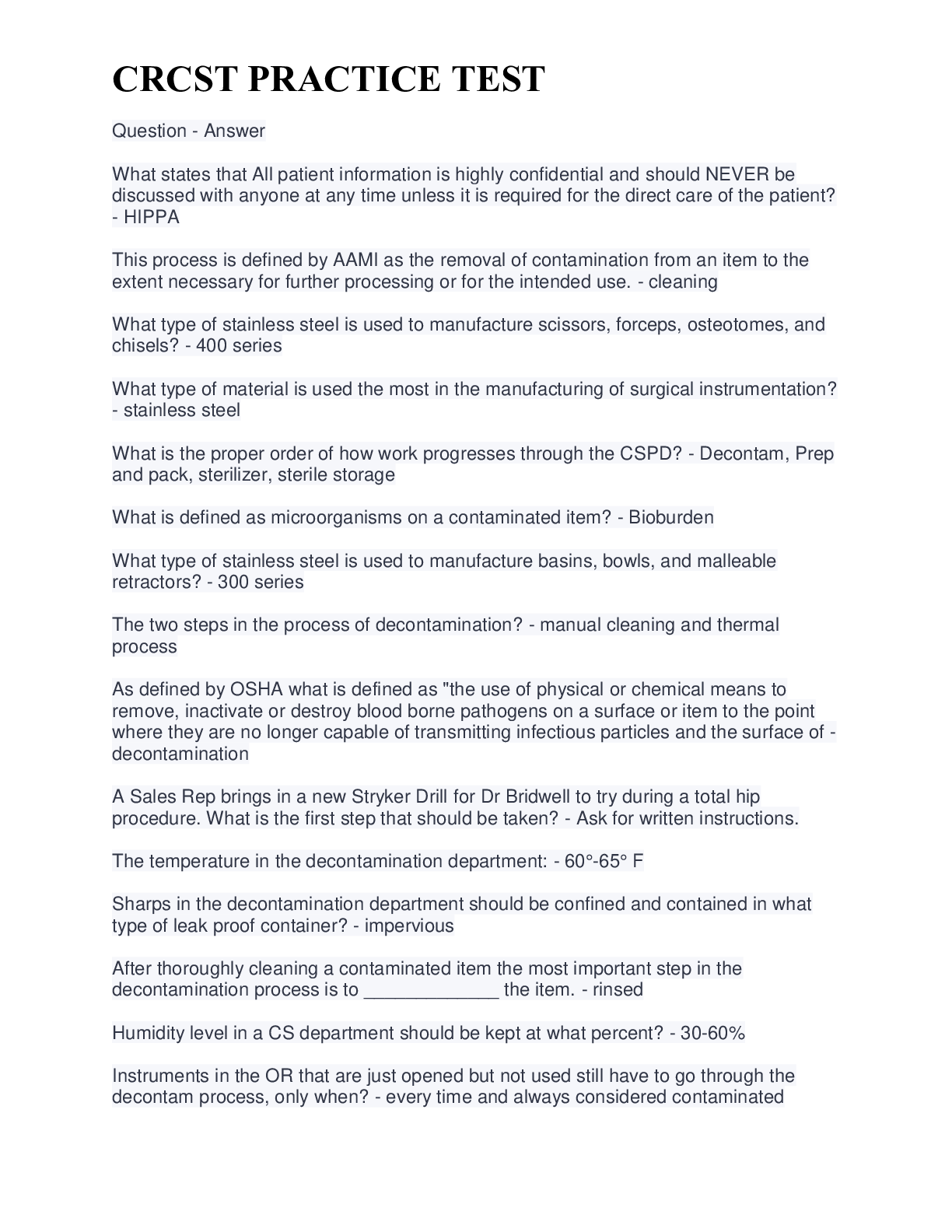 Preview image for CRCST PRACTICE TEST